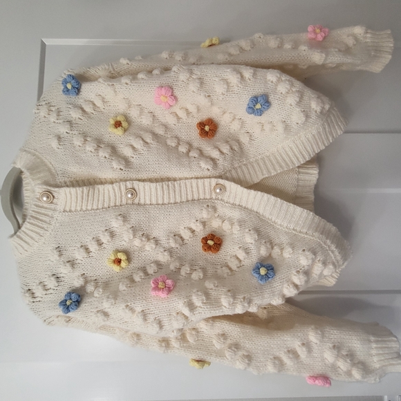 Cream Cardigan with Colorful Flower Accents - Picture 2 of 3